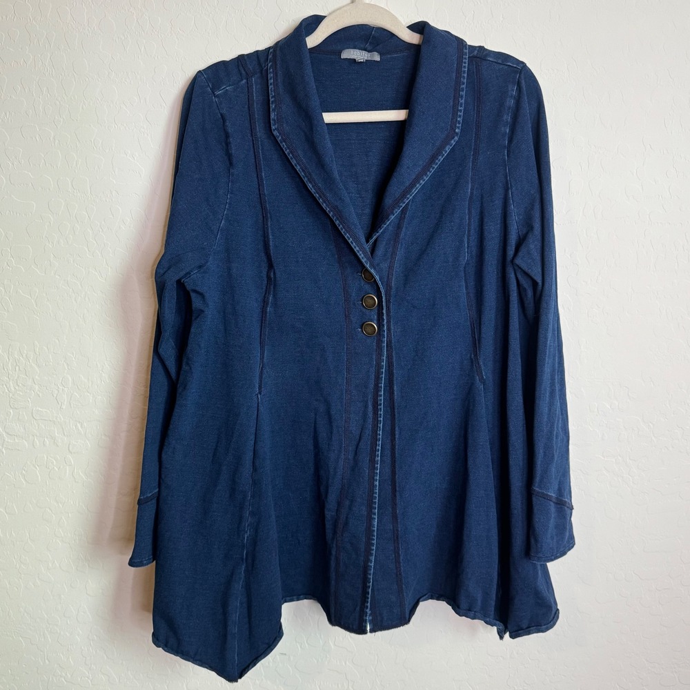Habitat Clothes To Live In Blue Knit Blazer Jacket XL Cotton‎ Spandex Lagenlook